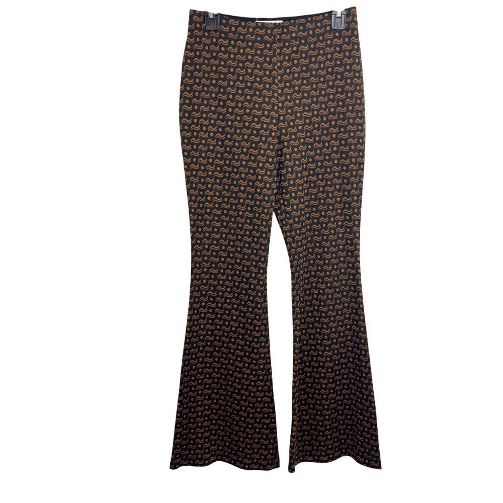 Anthropologie Black & Brown Geometric‎ Print Pull On Flare Pants - Size Small
